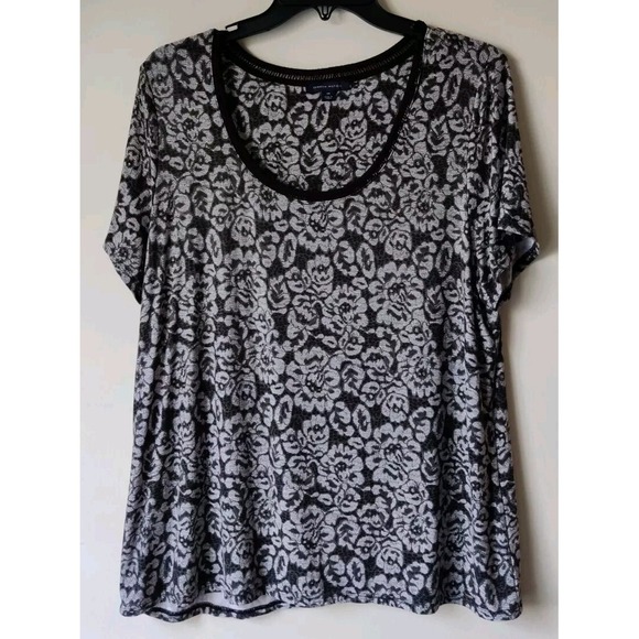 Tommy Hilfiger Tops - Tommy Hilfiger Womens Top Black/White Lace‎ Short Sleeve Round Neck Size 0X